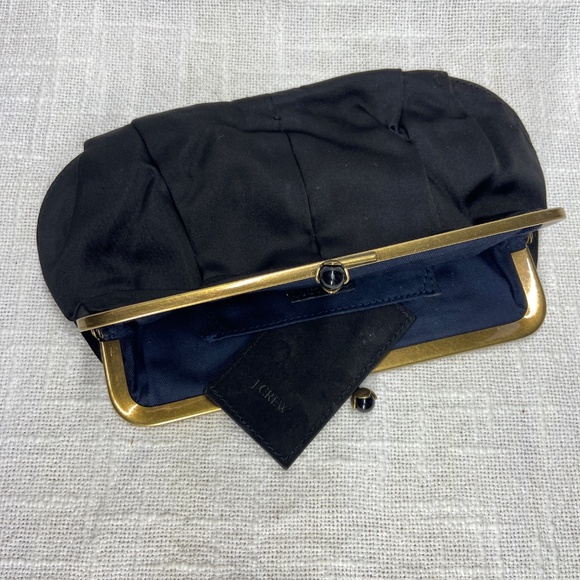 J. Crew Black Satin Evening Clutch Purse w/ Gold Clasp - Picture 5 of 9